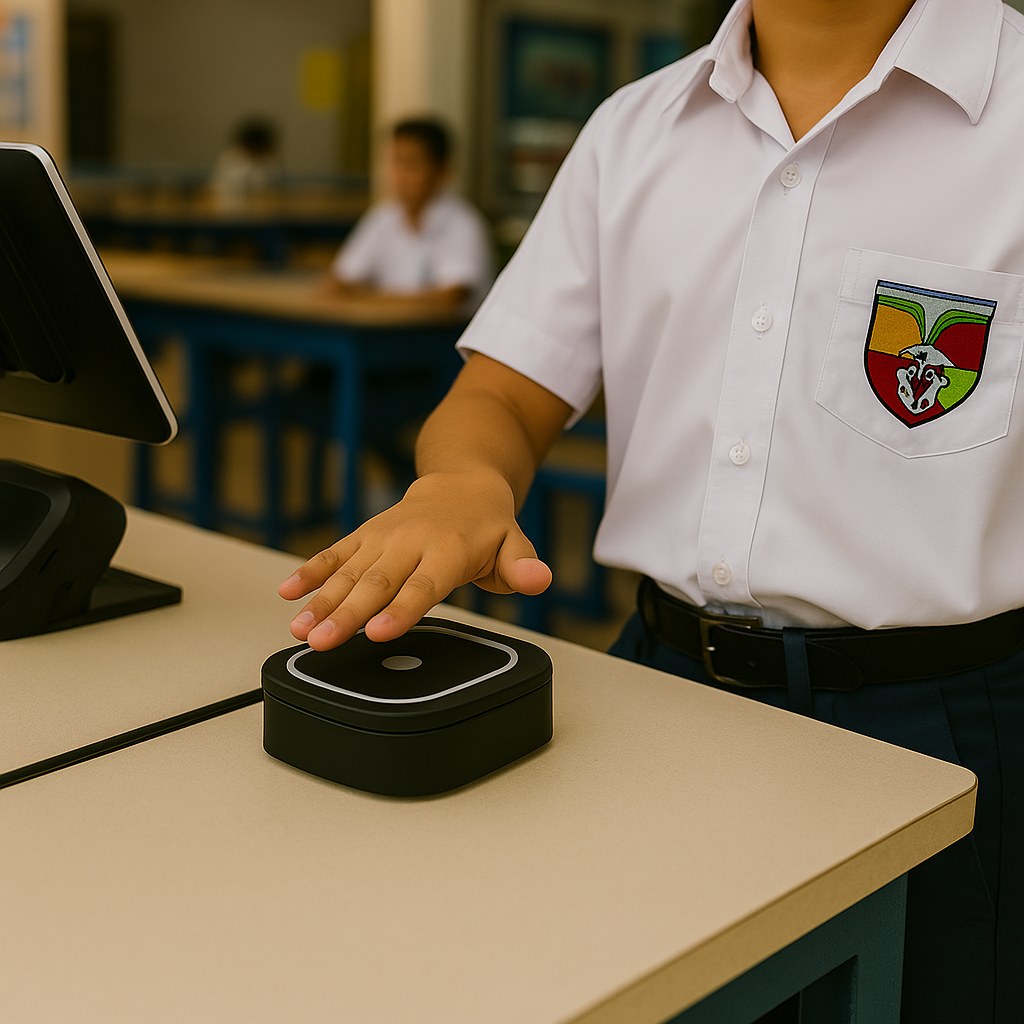 Student clocking in with SmartID palm verification